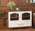 Hidden Cat Litter Box Cabinet with Runway, Drawer and Acrylic Door, Brown and White