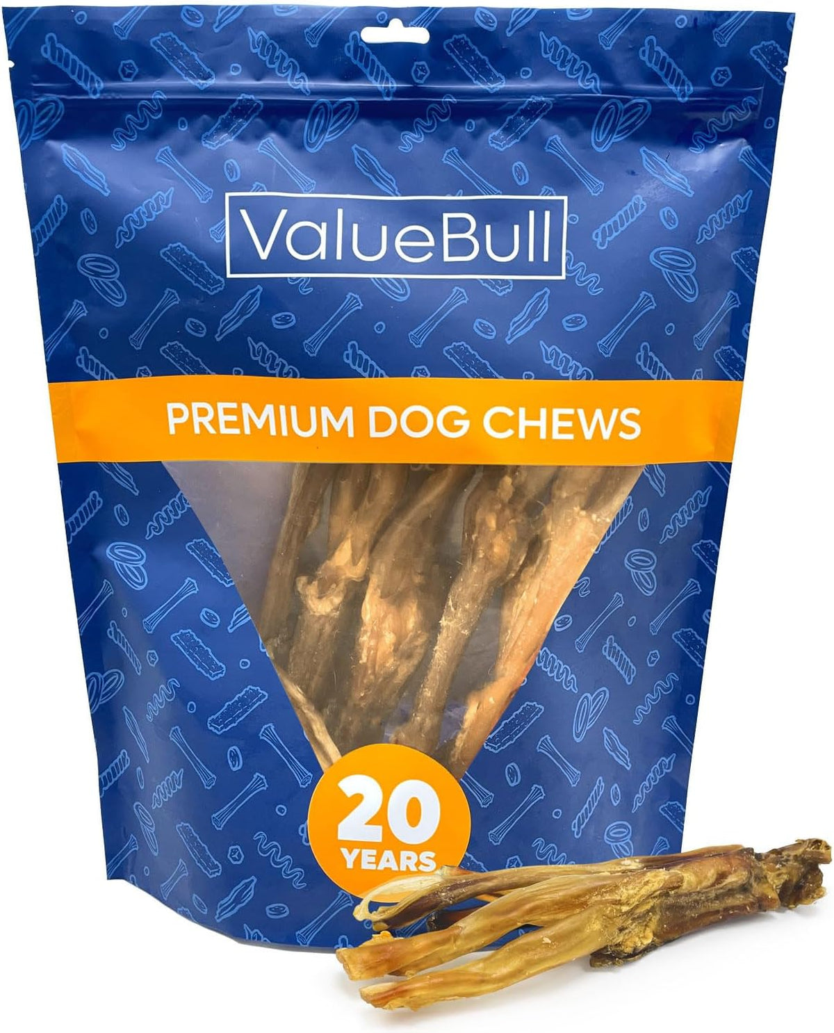 Pile of grass-fed beef tendon dog chews in varied shapes – view 4