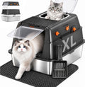 Black extra large enclosed stainless steel litter box with lid