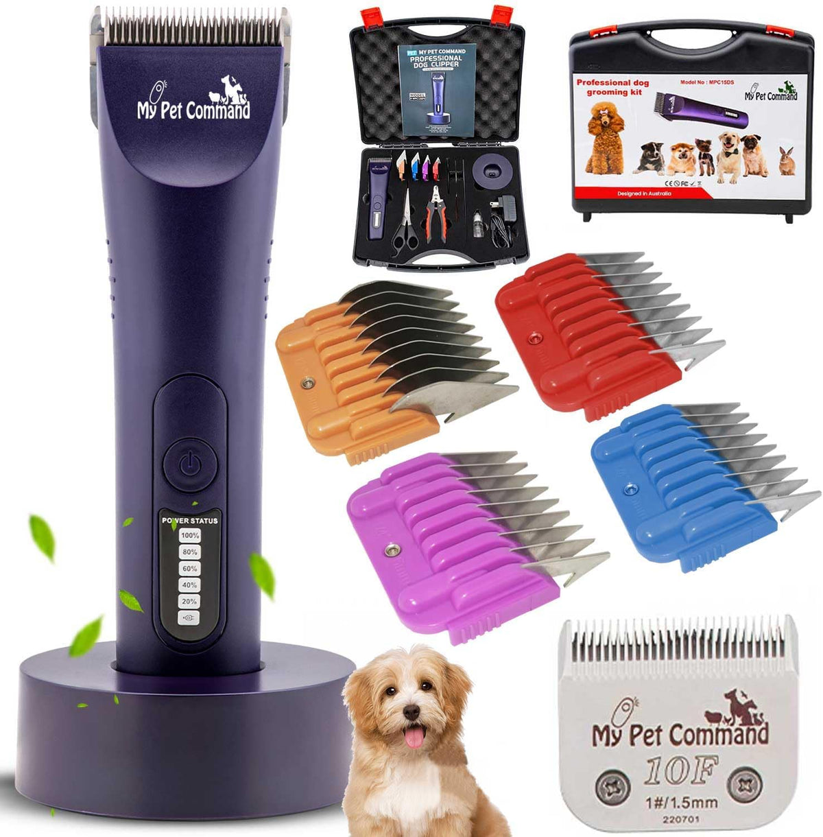 Cordless handheld dog grooming clipper with detachable blade