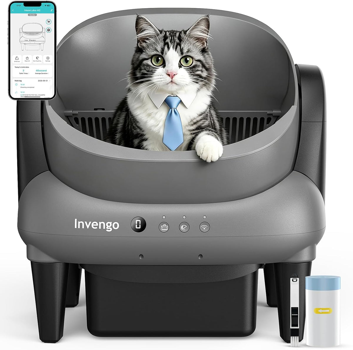 Medium gray open-top automatic self-cleaning cat litter box