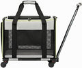 Small Pet Travel Carrier with Trolley Base, Ventilated Foldable Soft-Sided with Mesh Panels, Gray