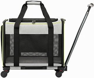Small Pet Travel Carrier with Trolley Base, Breathable Foldable Soft-Sided with Mesh Panels, Gray