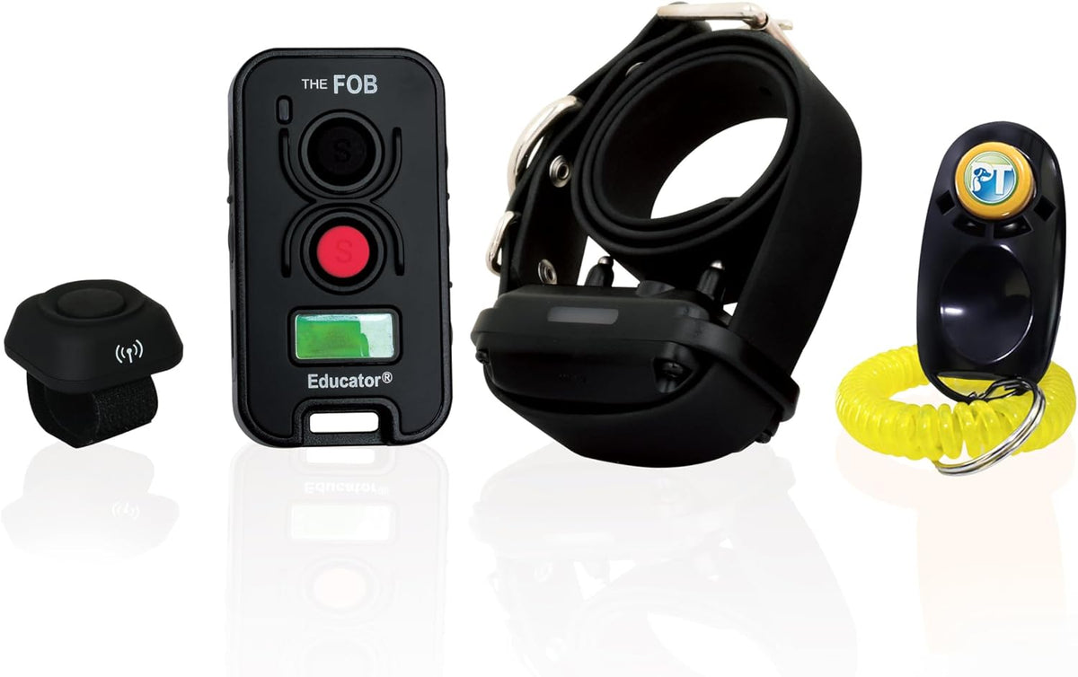 Remote dog training collar set with handheld transmitter and hands-free button – view 5