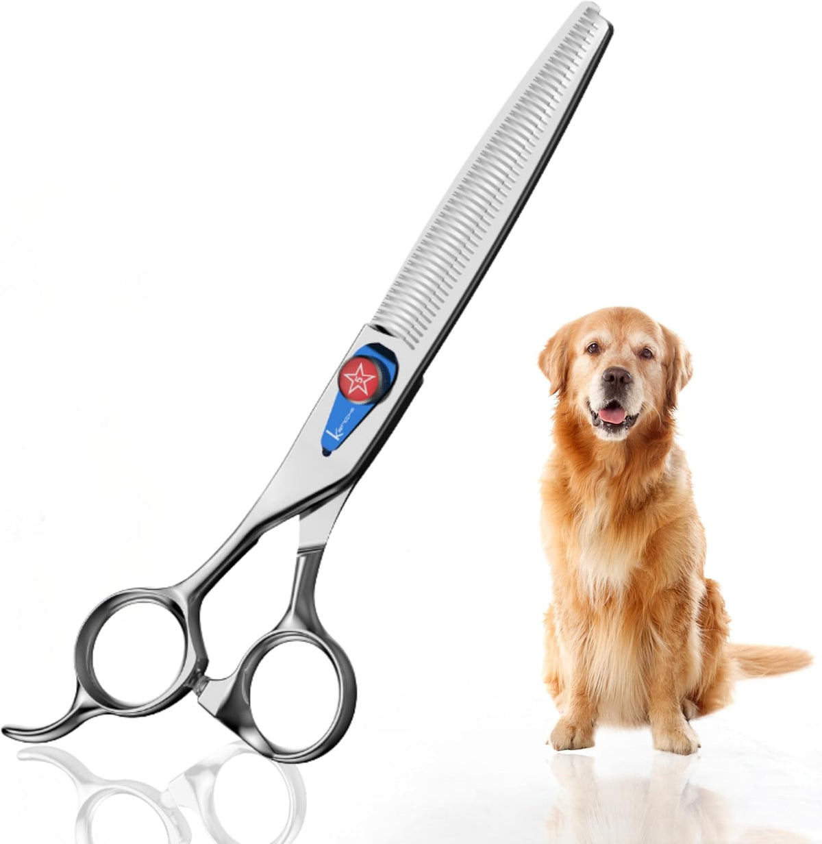 Pair of 8 inch straight stainless steel dog grooming shears with offset handle – view 5