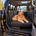 Heavy duty hard bottom dog seat extender installed in an SUV back seat