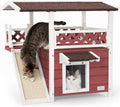 Red outdoor cat house with durable roof