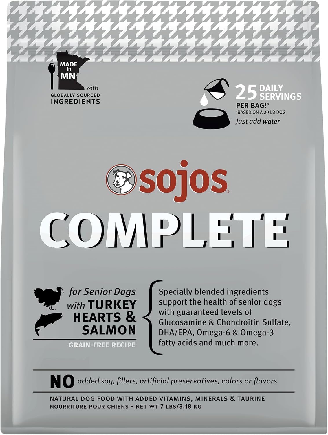 Bag of freeze-dried raw senior dog food, turkey and salmon