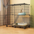 2/3-Tier Wire Cat Cage with 360° Caster Wheels and Ladders, Black B, 29 x 15 x 31