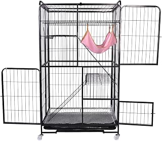 4-Tier Cat Cage with Tray, 53.5 Inch Foldable Crate with Wheels