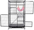 4-Tier Cat Cage with Tray, 53.5 Inch Foldable Crate with Wheels