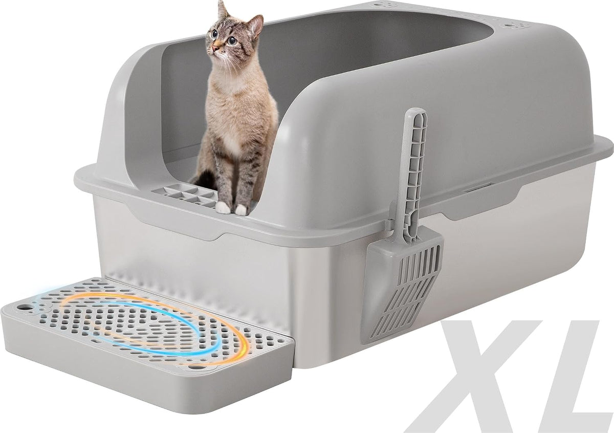 Extra large stainless steel cat litter box with high sides