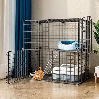 Two-Tier Cat Cage Playpen, Detachable Metal Wire with Door, Black, 75 x 39 x 73 cm
