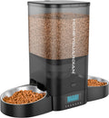 Black 5 liter automatic cat feeder with two stainless steel bowls