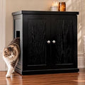 The Refined Feline Cat Litter Box Enclosure Cabinet, Modern, Black Ebony, Large