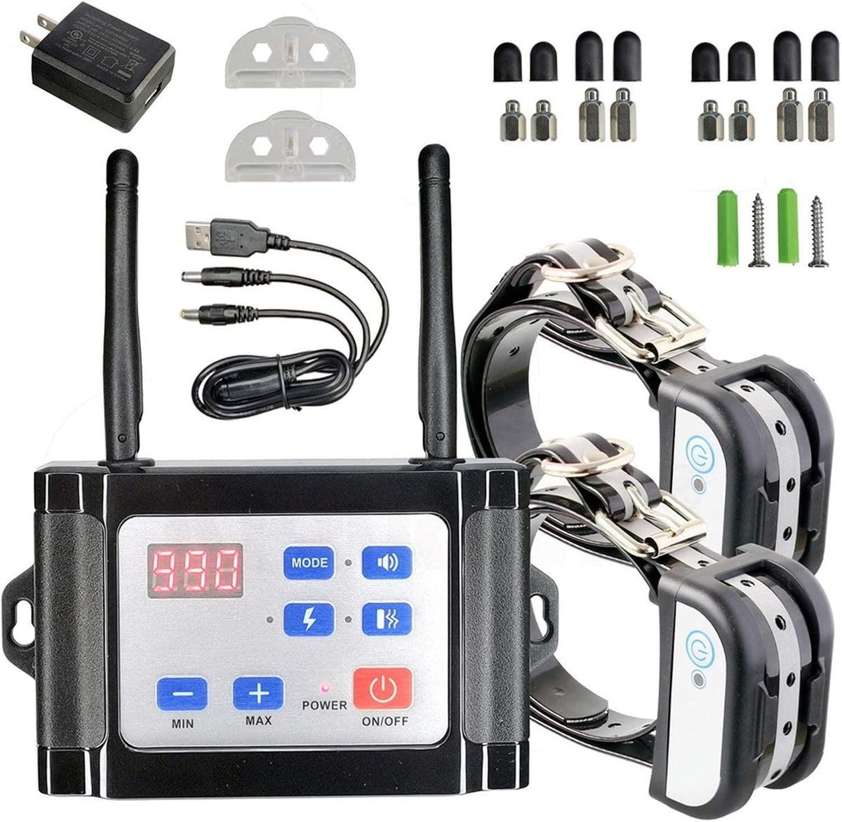 Wireless dog fence remote with distance display and reflective collar – view 3