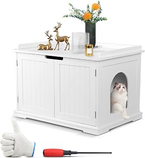 Hidden Litter Box Enclosure with Adjustable Divider, Decorative Cat Box Furniture, Espresso