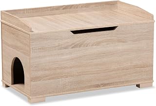 HomeStock Seaside Serenity Oak Wood Cat Litter Box Cover House, 18.9" D x 35.4" W x 20.1" H, Lift-Up Top
