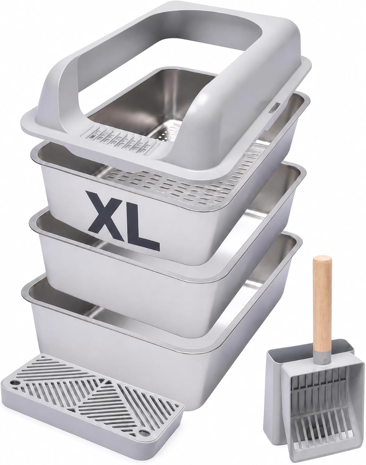 XL stainless steel sifting litter box with high sides