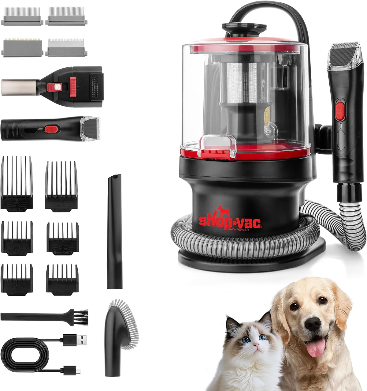 4-in-1 dog grooming vacuum with grooming attachments