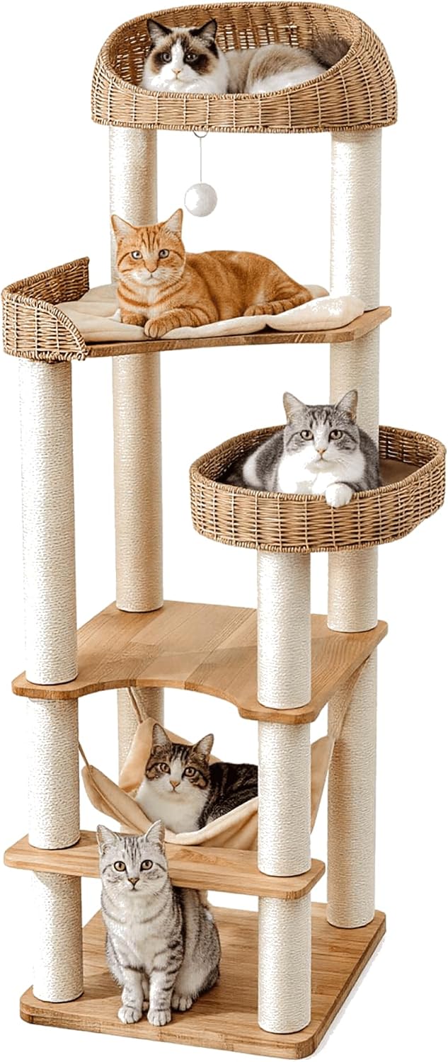Tall heavy duty wooden cat tree for large cats