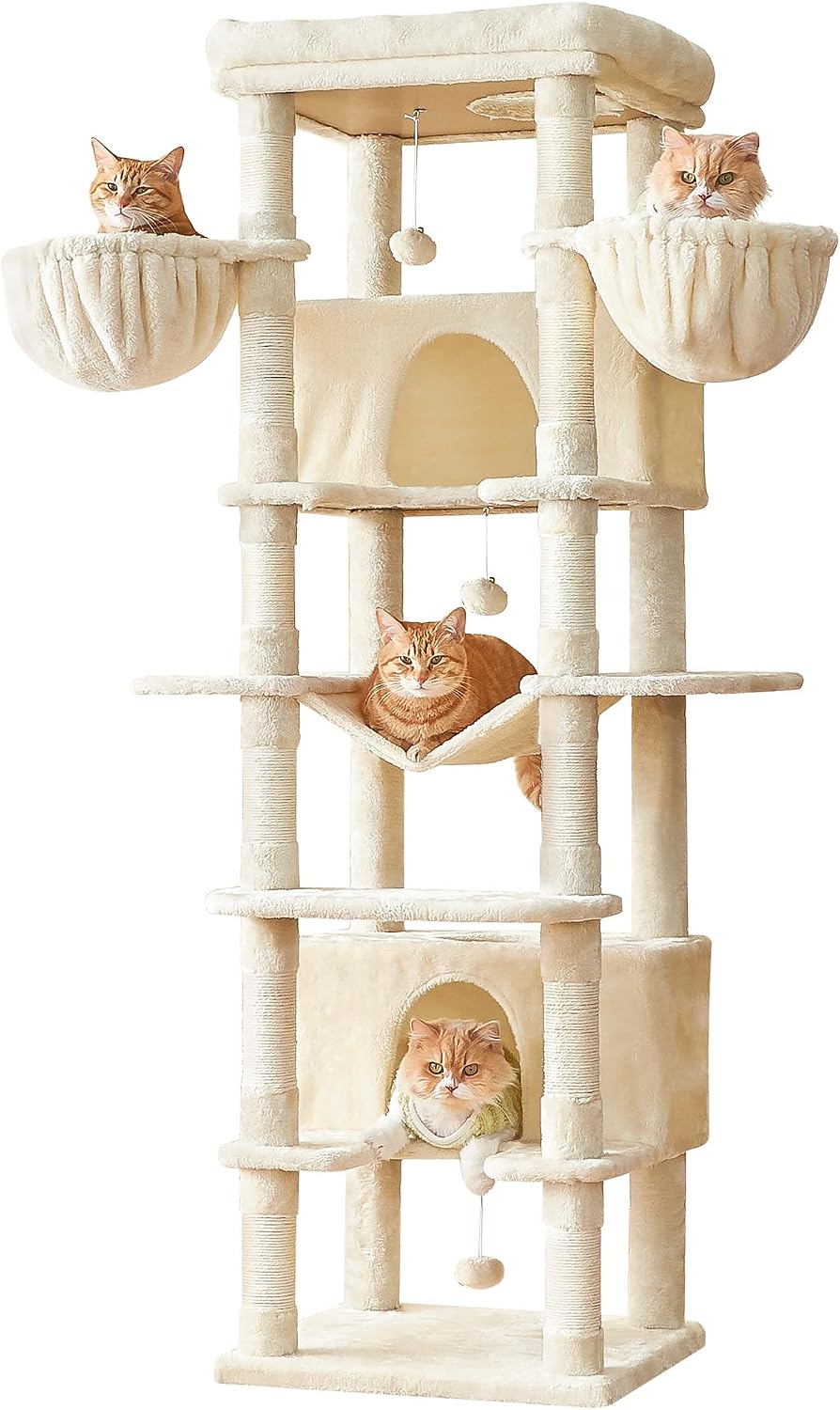 Beige 77.6 inch cat tree with condos and hammocks – view 6