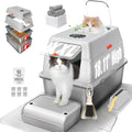 Gray enclosed stainless steel sifting litter box with mat and scooper