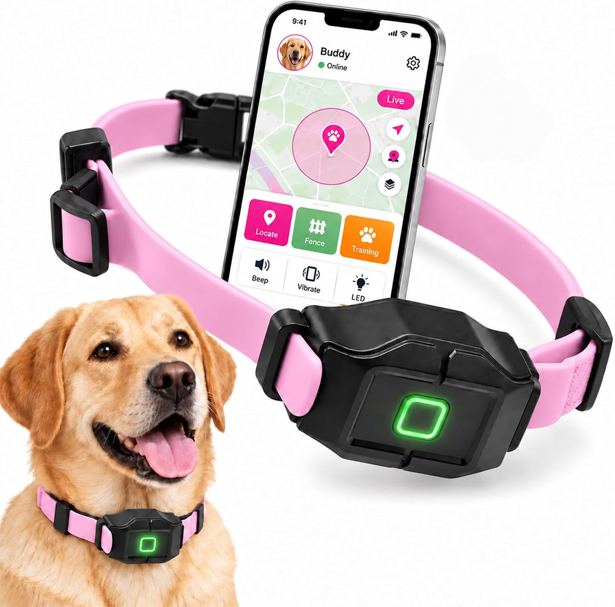 Blue GPS wireless dog fence collar with adjustable strap