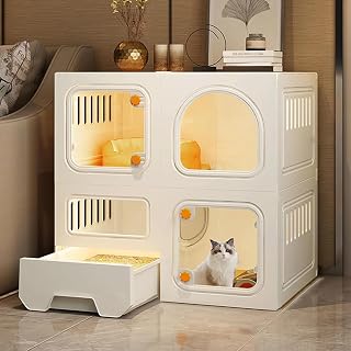 Indoor Cat Cage with Litter Box, Large Transparent Enclosure, 2 or 3 Tiers