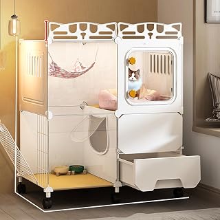 2-3 Tier Cat Cage with Door Locks and Bottom, Indoor with Litter Box, DIY Metal Wire Enclosure, Chinchilla Cage