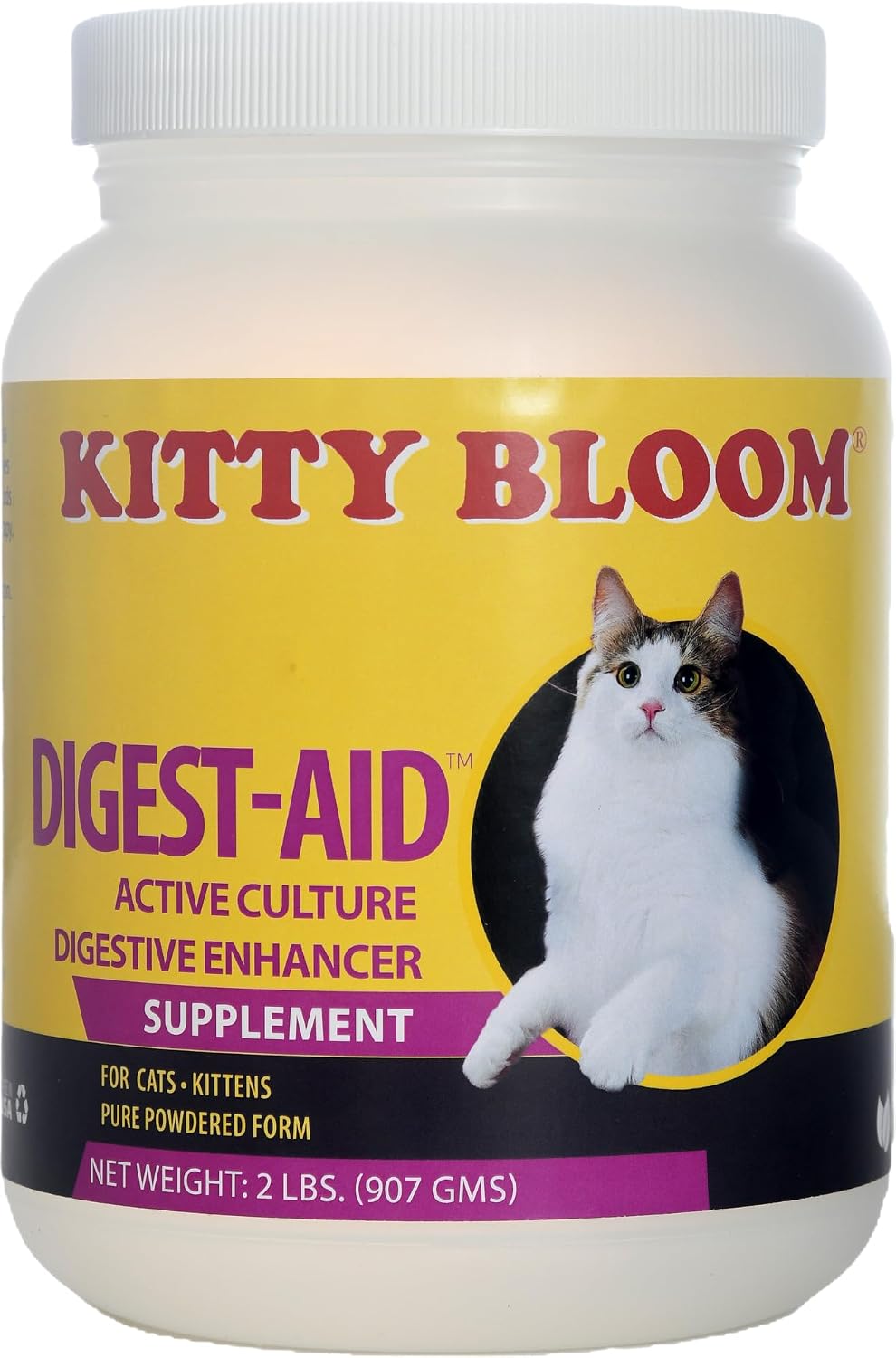 Container of probiotic and enzyme supplement for cats