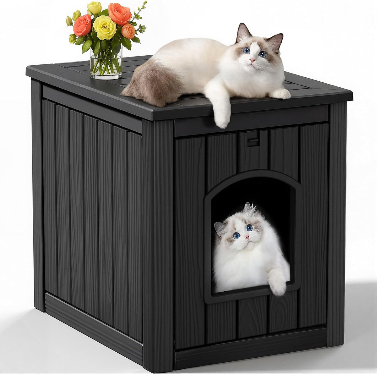 Gray litter box enclosure side table with double doors – view 4