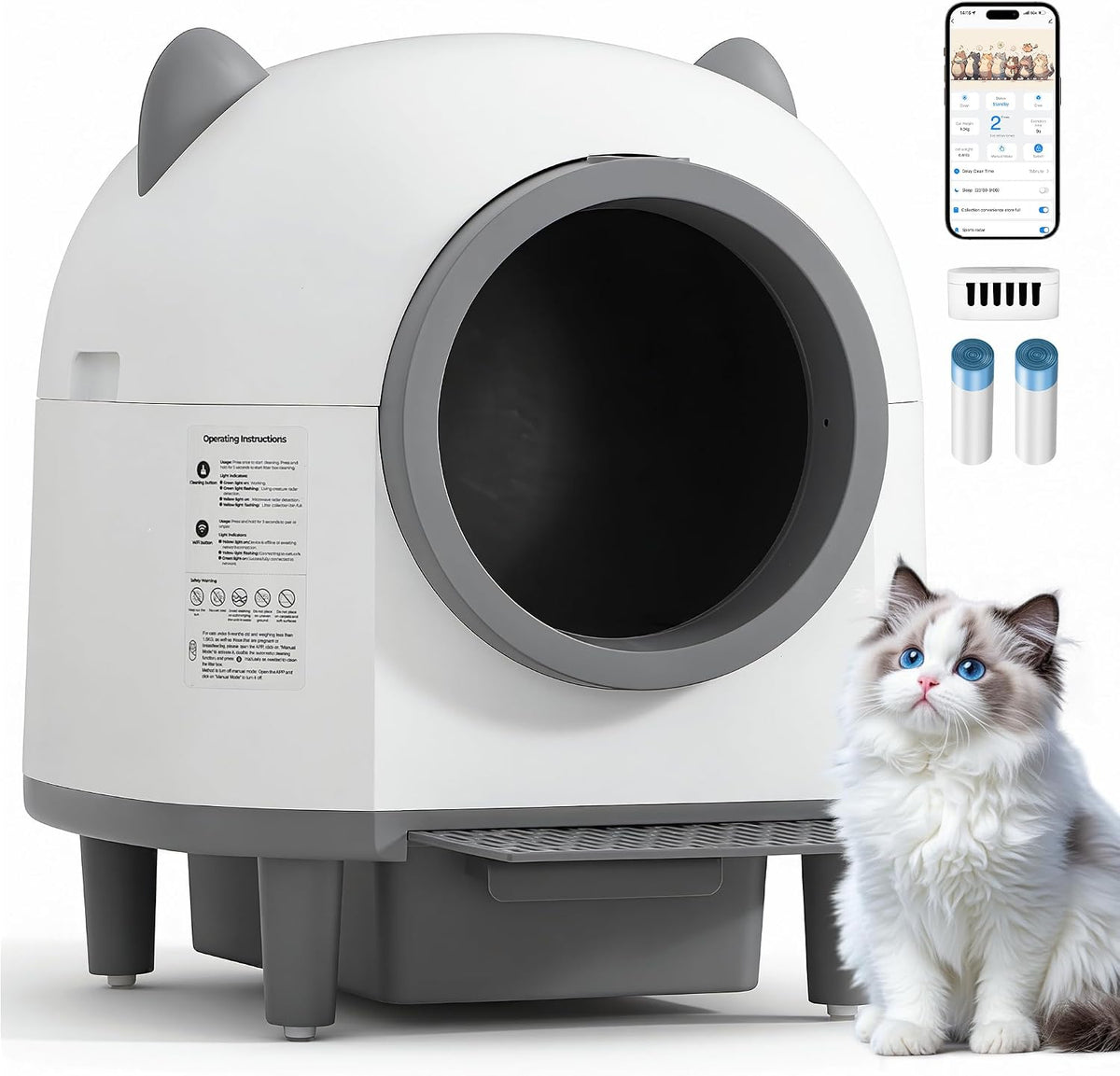 80L self-cleaning automatic cat litter box with app control