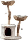 43 inch willow branch cat tree with woven baskets and faux fur den