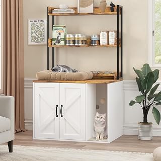 55 Inch Cat Litter Box Enclosure, Hidden Litter Box Wooden Furniture Cat House