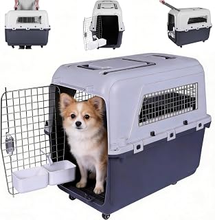 Dog Travel Crate with Pull Rod and Wheels, Airline Travel Heavy Duty Collapsible Kennel for Dogs up to 44 lbs