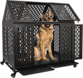 Black 44 inch heavy-duty metal dog crate with top door and wheels