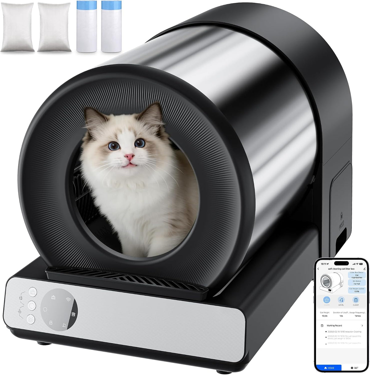 Automatic self-cleaning litter box with stainless steel drum