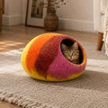 Rainbow Wool Felt Cat Bed, Western Sunset Color, Handmade Cave House