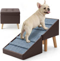 Fabric ottoman dog ramp with non-slip steps placed beside a couch – view 2