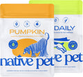 Two tubs of pumpkin fiber powder and multivitamin powder for dogs