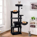 Black 63-inch gothic cat tree with basket, condo and plush perch
