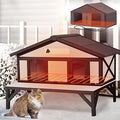 Outdoor Cat House with Insulated Liner, Elevated Design, Weatherproof, Escape Doors, Wooden