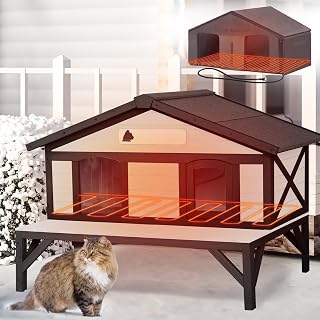 Outdoor Cat House with Insulated Liner, Elevated Design, Weatherproof, Escape Doors, Wooden