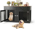 Black 60 inch double dog crate TV stand with two drawers