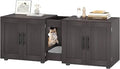 55 Inch 3-in-1 Wooden Cat Litter Box Enclosure for 2 Cats with Double Compartments, Cat Door and Scratching Pad, Hickory