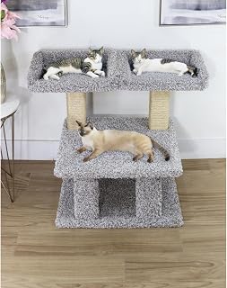 Extra-Large Cat Tree Condo with Sisal Scratching Posts, Solid Wood, Plush Perches