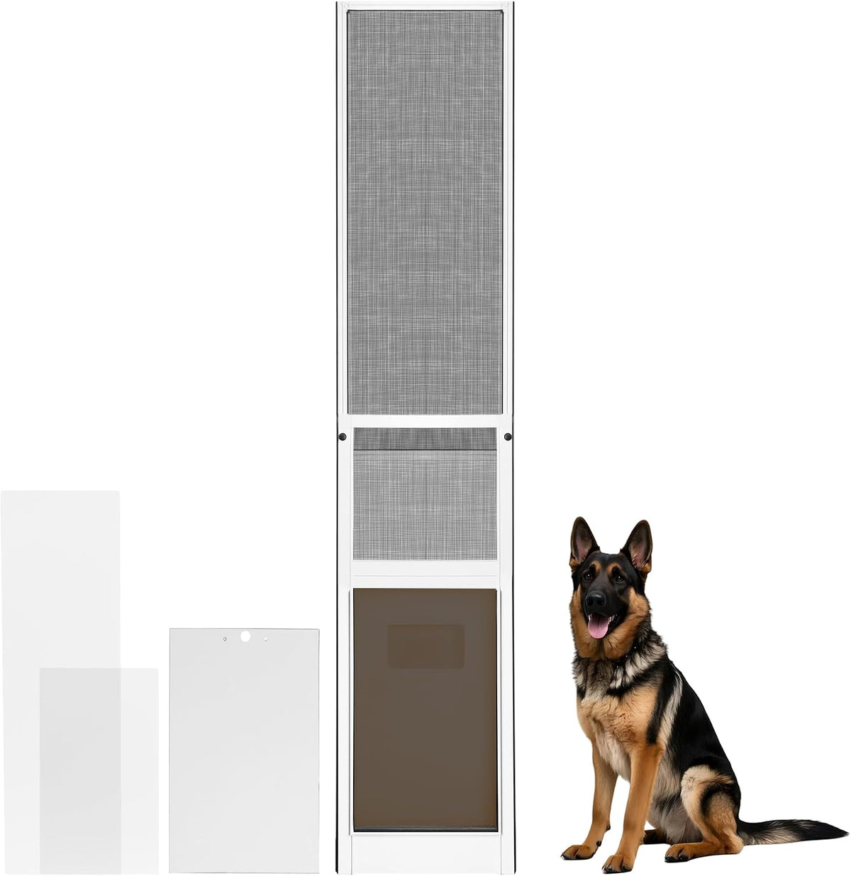 Brown extra large dog door insert panel fitted in a sliding glass patio door