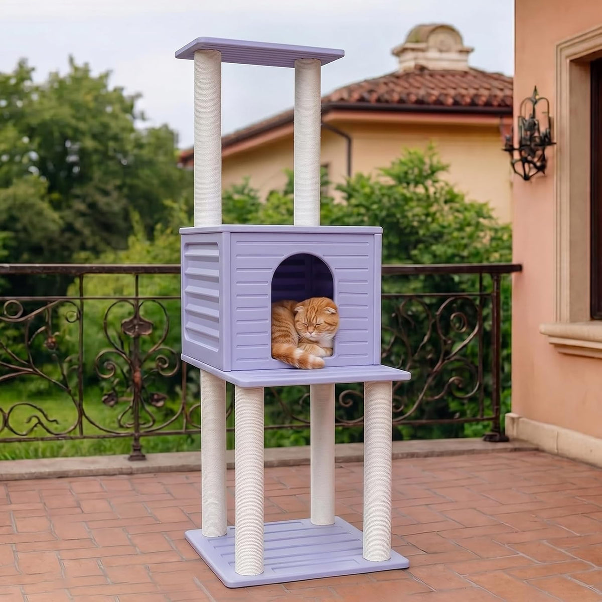 Khaki 62 inch weatherproof outdoor cat tree with condo – view 5