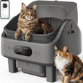 White open top self cleaning litter box with LED display, stair and mat – view 2